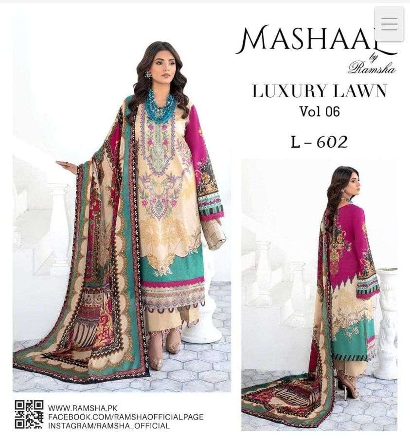 Ramsha Mashaal Digital Printed Embroidered Lawn Collection 2023 Vol 06